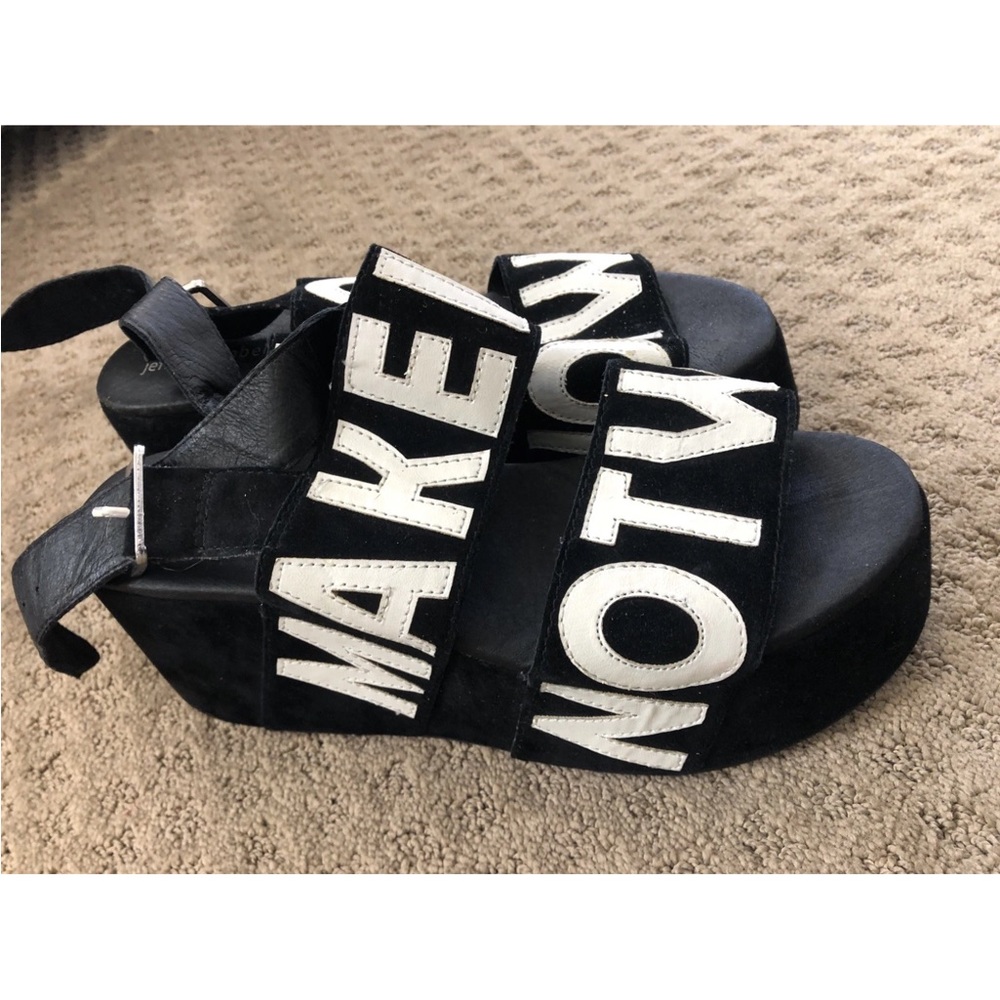 Jeffrey Campbell Rare Make Love Not War Black Platform Sandals 8.5